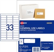 Avery General Use Labels 33Up White 100 Pack