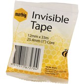 Marbig 87270 Invisible Tape Clear 12mmx33m Roll Sold as Each 12 in a Pack