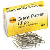 Marbig Paper Clip Giant Chrome 50mm 100 Box