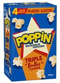 Poppin Microwave Popcorn Triple Butter 400g Pack of 4
